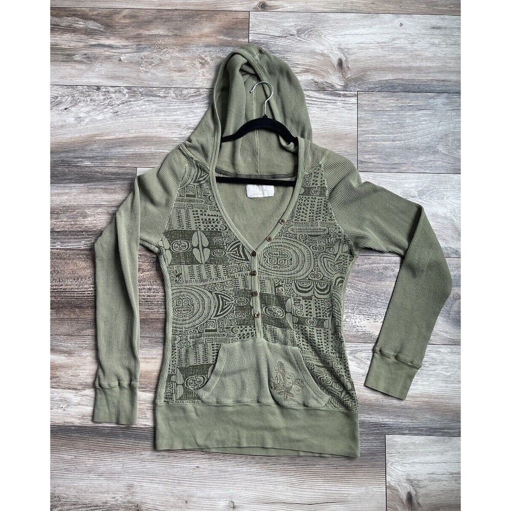 Hoodie Women's Large, Olive Green Graphic Ribbed Long Sleeve Yoga Athleisure